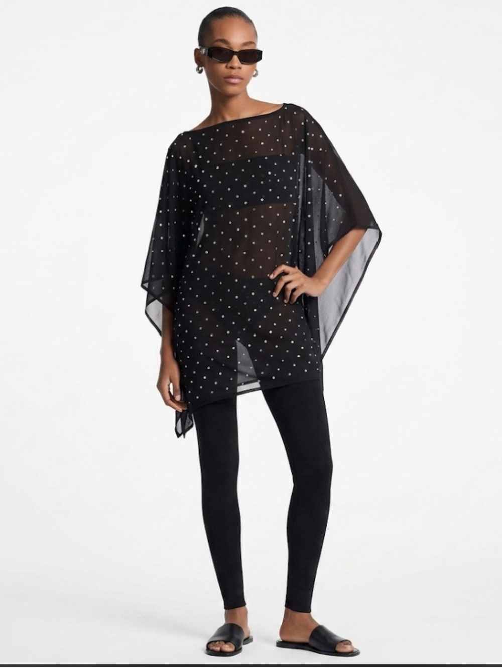 Elegant Black Sheer Top with Gold Stud Accents